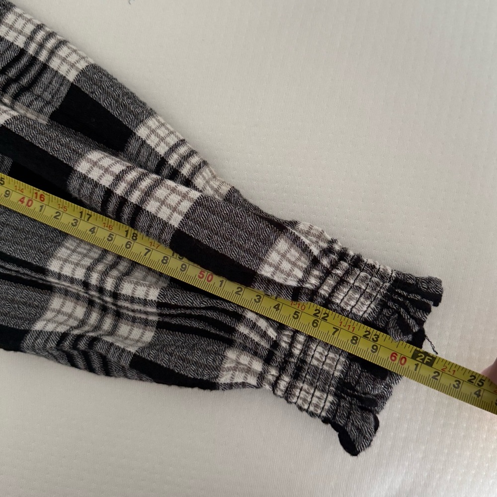 1. State Black & lvory Plaid Smocked Waist Blouse Cropped Button Front - Picture 14 of 14